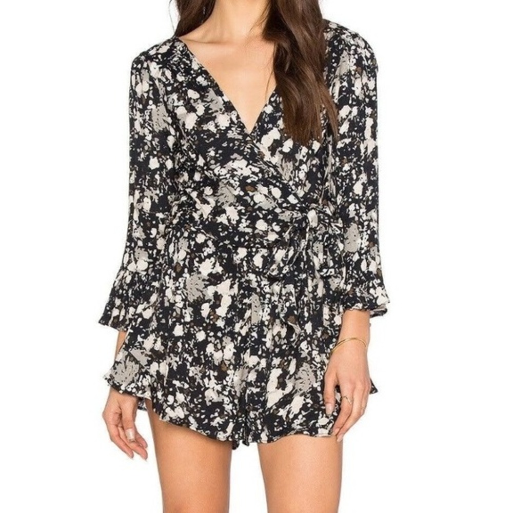 Free People Romper All The Right Ruffles  S Black Raven Bell Sleeves Boho Summer